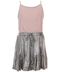 Poppies and Roses Big Girls Short-Sleeve Heart-Motif Knit Bodice/Metallic-Skirted Fit-And-Flare Dress