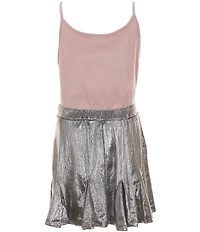Poppies and Roses Big Girls Short-Sleeve Heart-Motif Knit Bodice/Metallic-Skirted Fit-And-Flare Dress