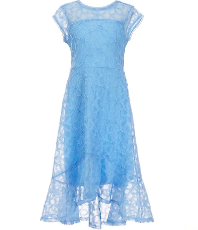 Poppies and Roses Big Girls Short Sleeve Lace Hi-Lo Flutter Dress