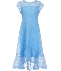 Poppies and Roses Big Girls Short Sleeve Lace Hi-Lo Flutter Dress