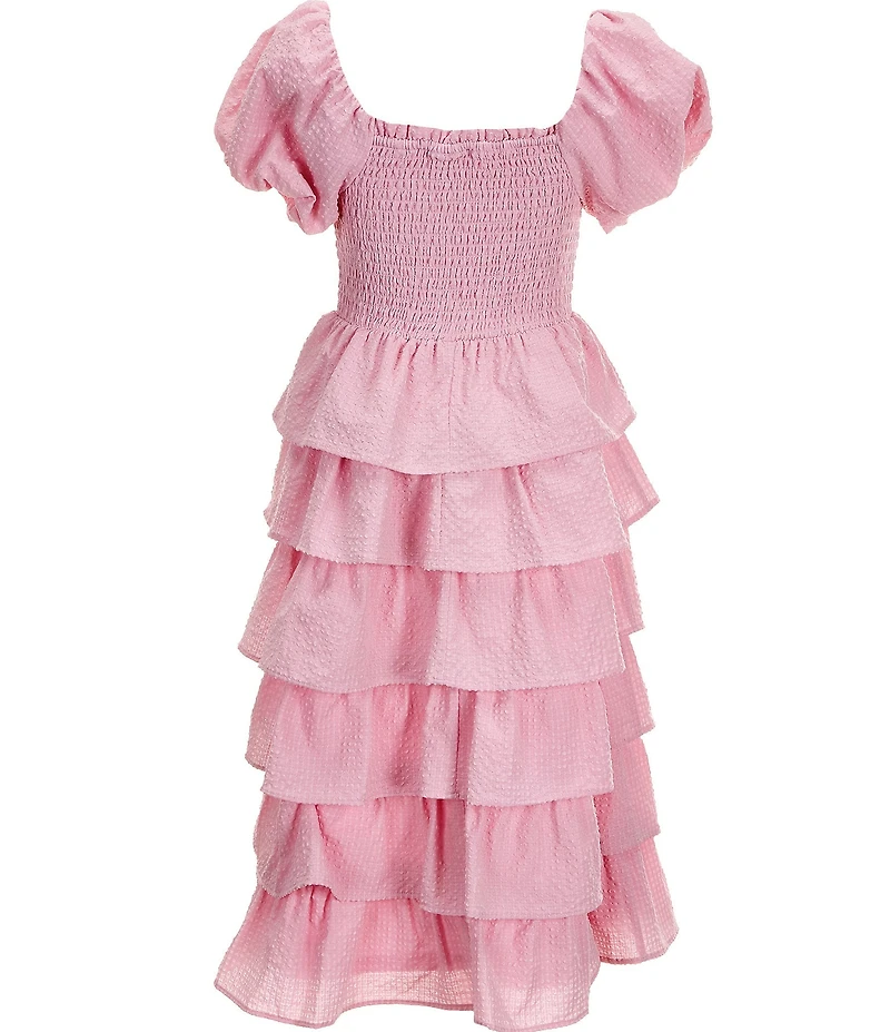 Poppies and Roses Big Girls Short-Sleeve Smocked-Bodice Ruffle-Tiered-Skirted Dress