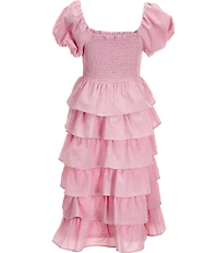 Poppies and Roses Big Girls Short-Sleeve Smocked-Bodice Ruffle-Tiered-Skirted Dress