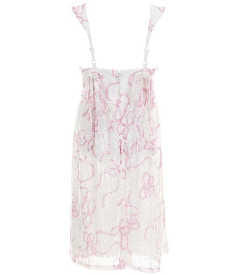 Poppies and Roses Big Girls Sleeveless Sequin Bow Print Dress