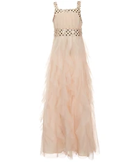 Poppies and Roses Big Girls Sleeveless Stone-Embellished Cascading-Ruffle Long Dress