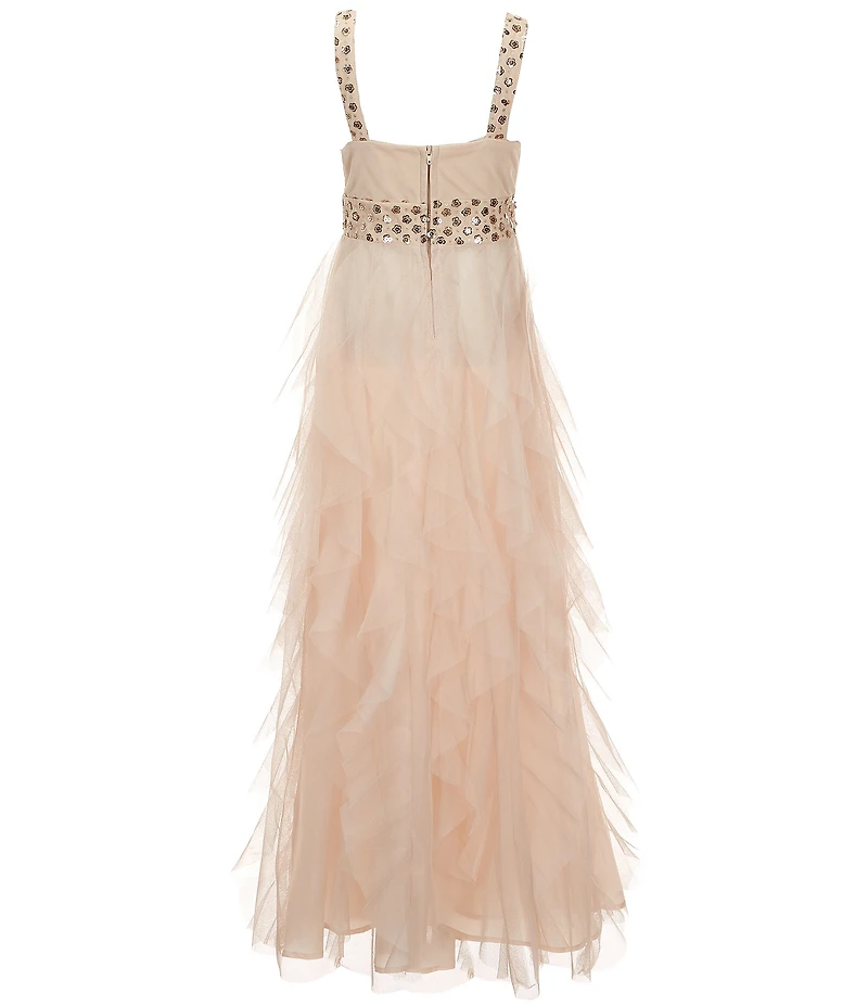 Poppies and Roses Big Girls Sleeveless Stone-Embellished Cascading-Ruffle Long Dress