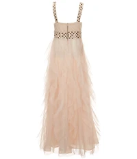 Poppies and Roses Big Girls Sleeveless Stone-Embellished Cascading-Ruffle Long Dress