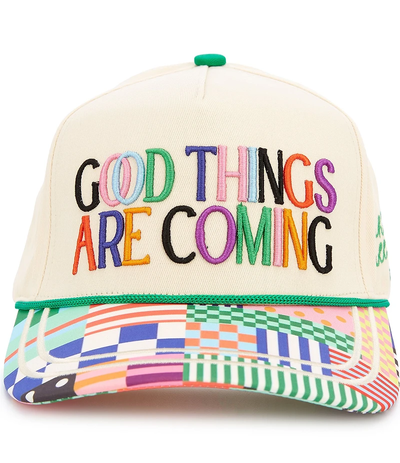 Poppy & Pine Good Things Are Coming Embroidered Canvas Trucker Hat