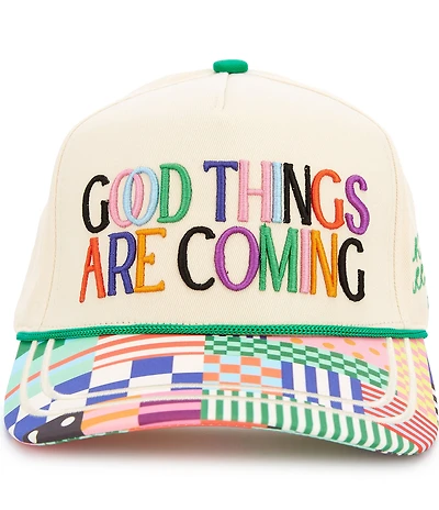 Poppy & Pine Good Things Are Coming Embroidered Canvas Trucker Hat