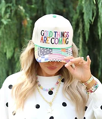 Poppy & Pine Good Things Are Coming Embroidered Canvas Trucker Hat