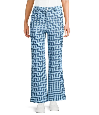 Poppy & Pine Houndstooth Print Flared Denim Pants