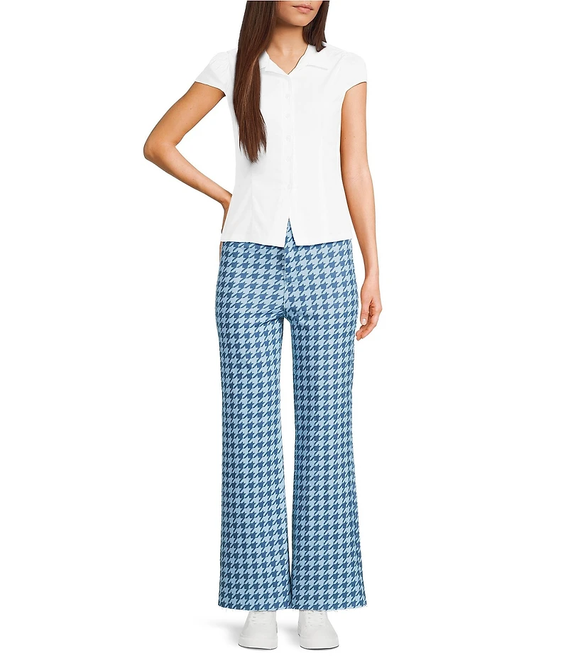 Poppy & Pine Houndstooth Print Flared Denim Pants