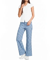 Poppy & Pine Houndstooth Print Flared Denim Pants