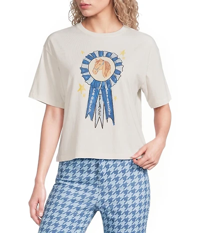 Poppy & Pine Short Sleeve Horse Award Ribbon Cropped T-Shirt