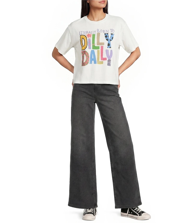 Poppy & Pine Short Sleeve Literally Born To Dilly Dally Graphic Cropped T-Shirt