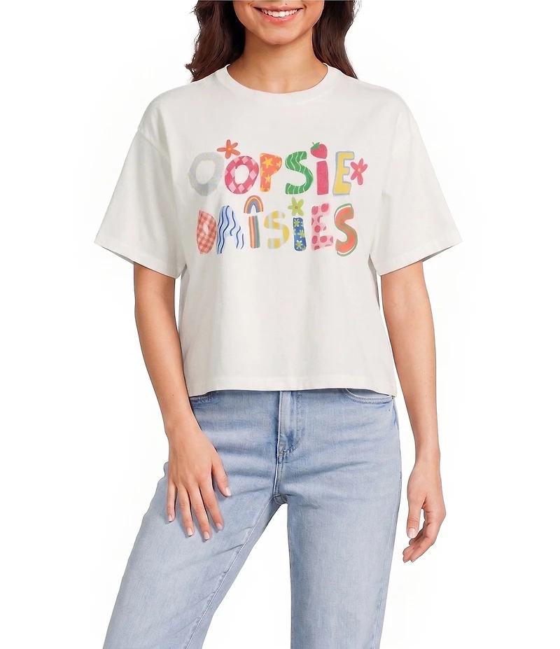 Poppy & Pine Short Sleeve Oppsie Daisies Graphic Cropped T-Shirt