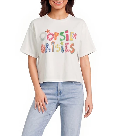 Poppy & Pine Short Sleeve Oppsie Daisies Graphic Cropped T-Shirt