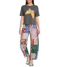 Poppy & Pine Short Sleeve Quilted Horse Cropped T-Shirt