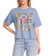 Poppy & Pine Short Sleeve Smiley Jesus Loves You Rainbow Puff Graphic T-Shirt