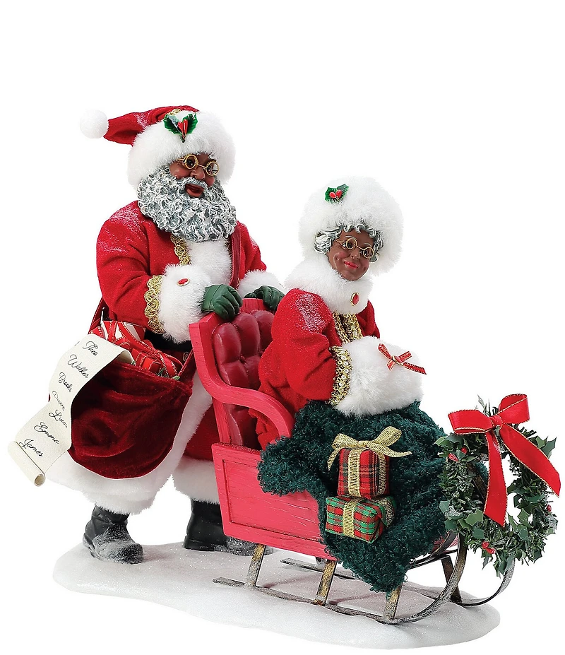Possible Dreams Department 56 African American Santa & Mrs. Claus Limited Edition Anniversary Ruby Sleigh Figurine
