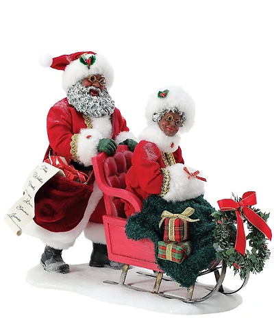 Possible Dreams Department 56 African American Santa & Mrs. Claus Limited Edition Anniversary Ruby Sleigh Figurine
