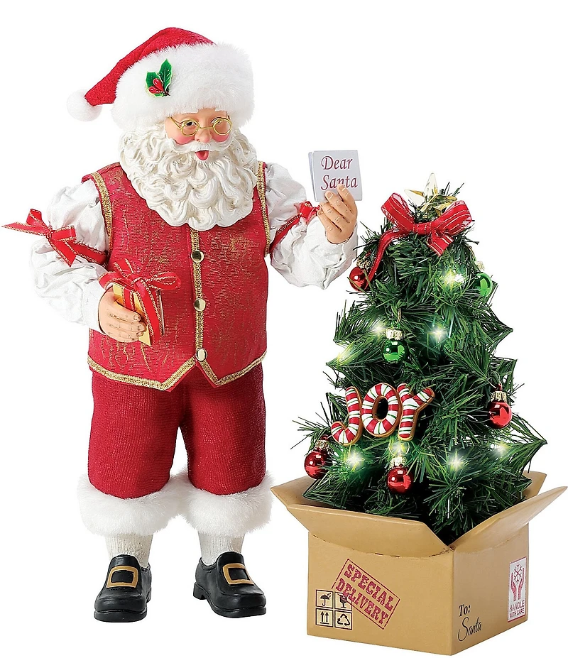 Possible Dreams Department 56 Christmas Traditions Battery-Operated LED Pop-Up Tree Santa Figurine Set