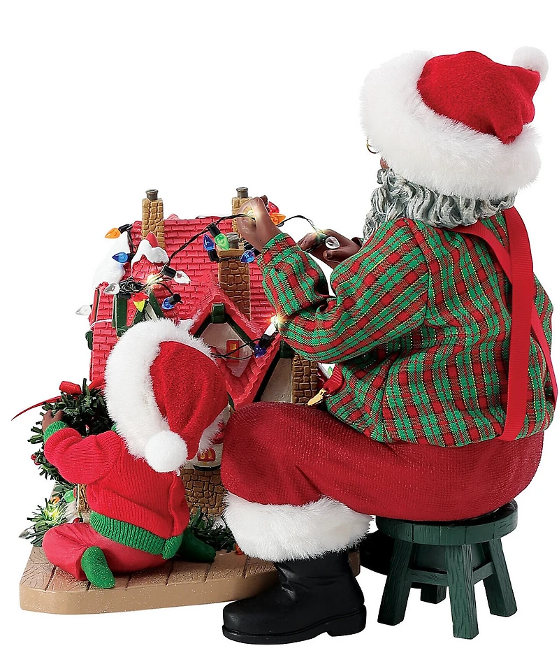 Possible Dreams Christmas Traditions Battery-Operated African American Santa House Lights Figurine Set