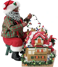 Possible Dreams Christmas Traditions Battery-Operated African American Santa House Lights Figurine Set