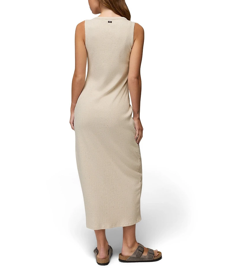 prAna Cambria Cove Ribbed Organic Cotton Crew Neck Button Front Maxi Dress