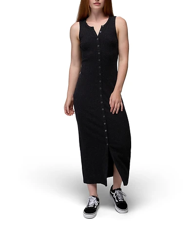 prAna Cambria Cove Ribbed Organic Cotton Crew Neck Button Front Maxi Dress