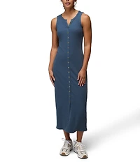 prAna Cambria Cove Ribbed Organic Cotton Crew Neck Button Front Maxi Dress