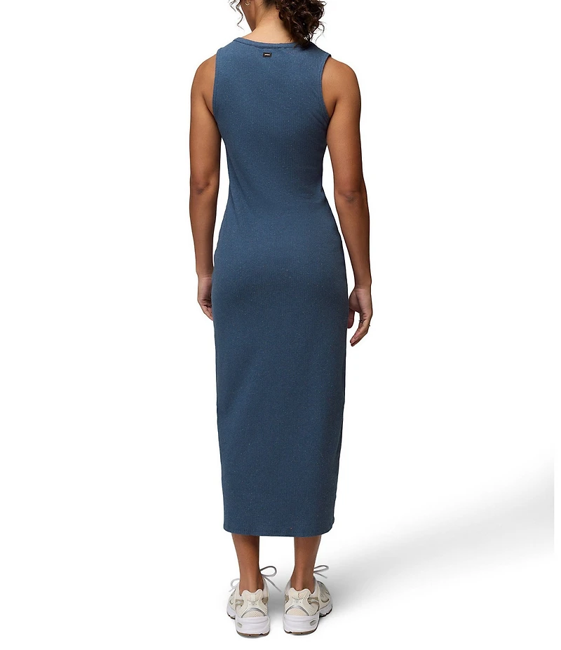prAna Cambria Cove Ribbed Organic Cotton Crew Neck Button Front Maxi Dress