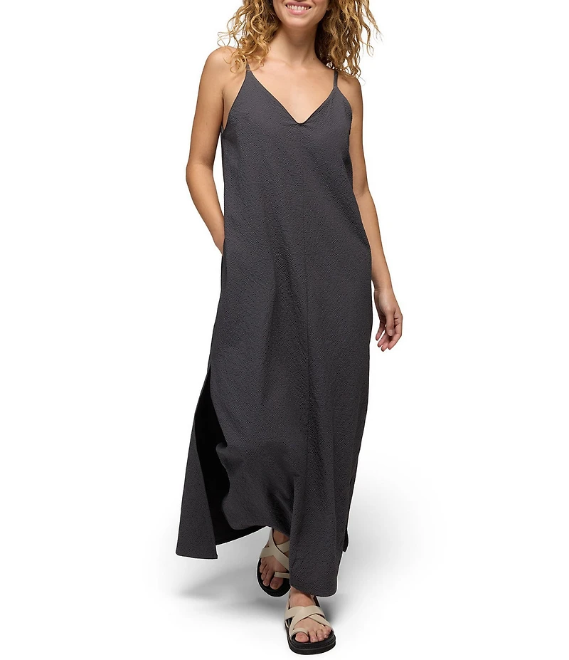 prAna Coastal Sol Texture Seersucker V-Neck Spaghetti Straps Maxi Dress