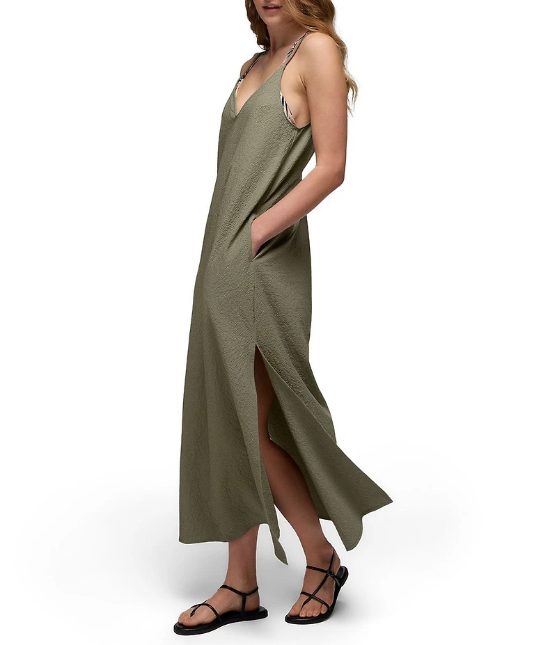 prAna Coastal Sol Texture Seersucker V-Neck Spaghetti Straps Maxi Dress