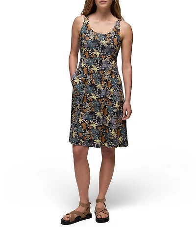 prAna Corrinne Black Summer Nights Printed Soft Stretch Scoop Neck Sleeveless Dress