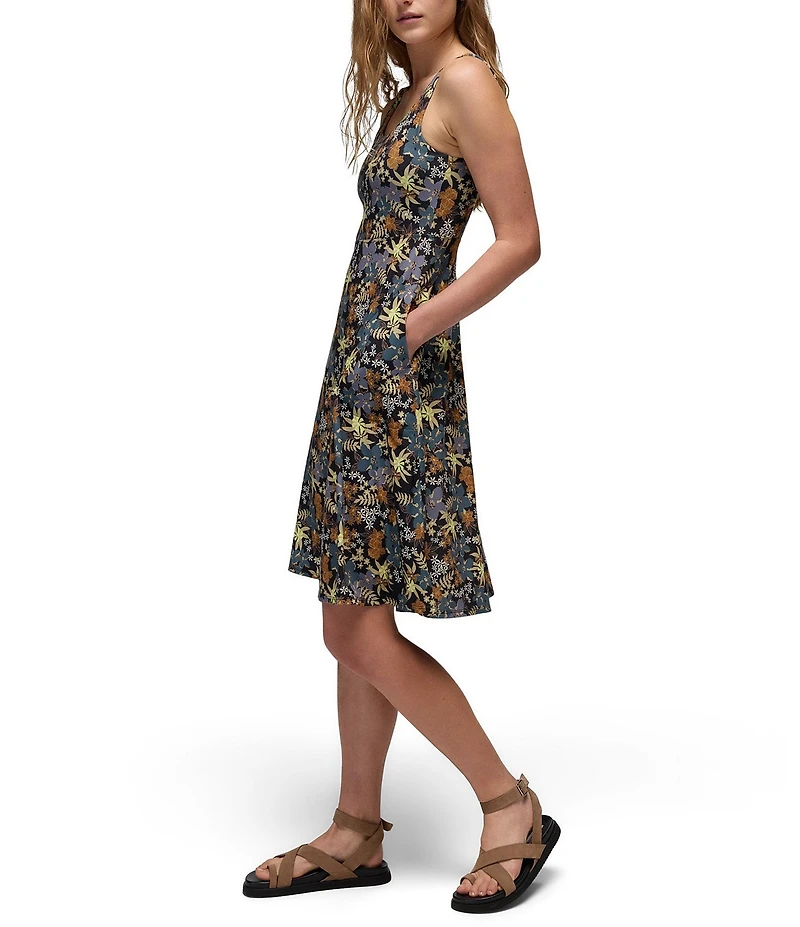 prAna Corrinne Black Summer Nights Printed Soft Stretch Scoop Neck Sleeveless Dress
