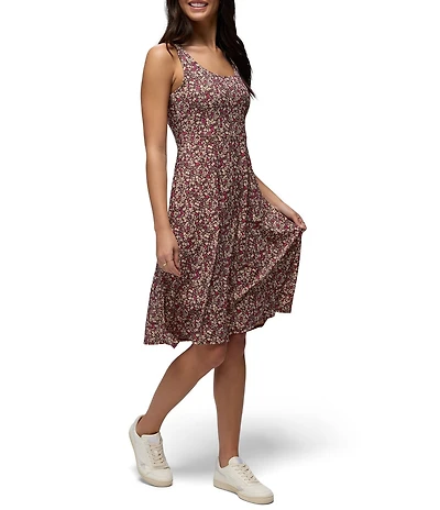 prAna Corrinne Cacao Blossom Printed Soft Stretch Scoop Neck Sleeveless Dress