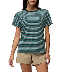 prAna Cozy Up Jersey Knit Stripe Print Crew Neck Short Sleeve Tee