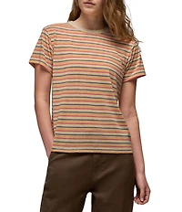 prAna Cozy Up Jersey Knit Stripe Print Crew Neck Short Sleeve Tee