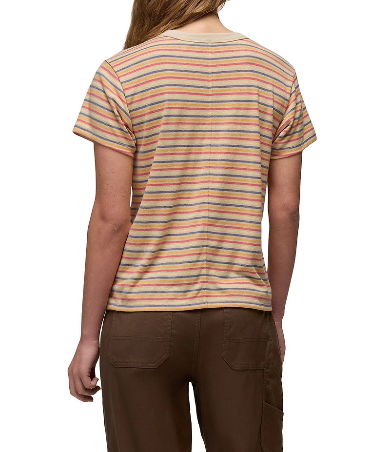 prAna Cozy Up Jersey Knit Stripe Print Crew Neck Short Sleeve Tee