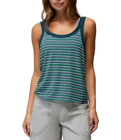 prAna Cozy Up Jersey Knit Stripe Print Scoop Neck Sleeveless Tank