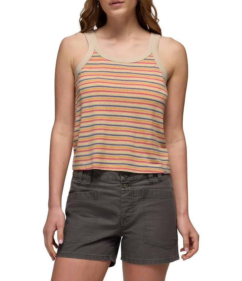 prAna Cozy Up Jersey Knit Stripe Print Scoop Neck Sleeveless Tank
