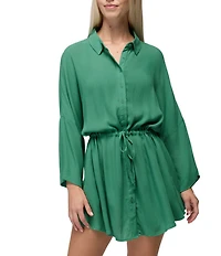 prAna Fernie Point Collar Button Front Shirt Dress Swim Cover-Up
