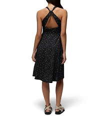 prAna Jewel Lake Soft Stretch Black Spring Fling Printed Scoop Neck Twisted Back Dress