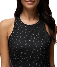 prAna Jewel Lake Soft Stretch Black Spring Fling Printed Scoop Neck Twisted Back Dress