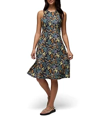prAna Jewel Lake Soft Stretch Black Summer Nights Printed Scoop Neck Twisted Back Dress