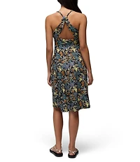 prAna Jewel Lake Soft Stretch Black Summer Nights Printed Scoop Neck Twisted Back Dress