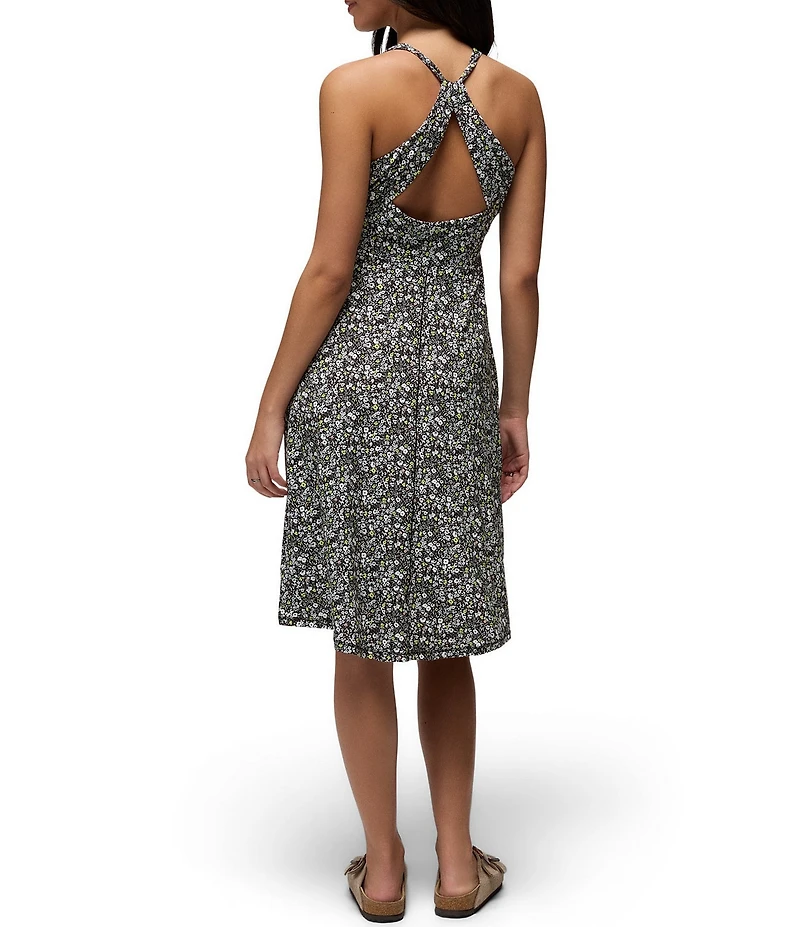 prAna Jewel Lake Soft Stretch Printed Scoop Neck Twisted Back Dress