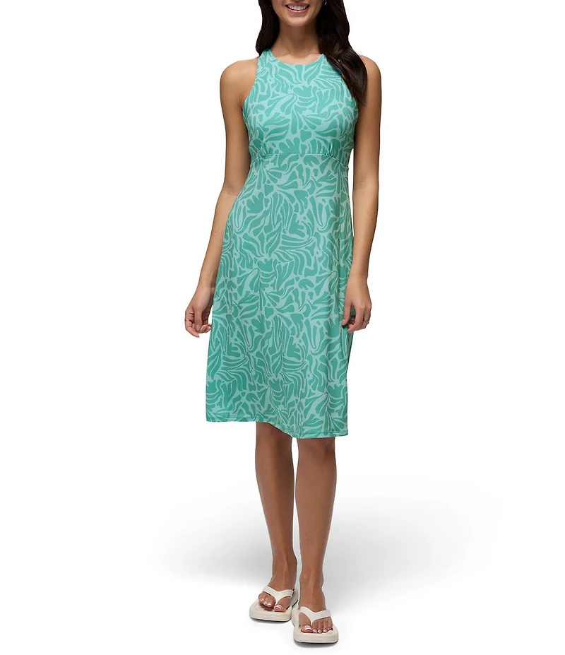 prAna Jewel Lake Soft Stretch Sea Glass Seaweed Printed Scoop Neck Twisted Back Dress