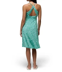 prAna Jewel Lake Soft Stretch Sea Glass Seaweed Printed Scoop Neck Twisted Back Dress