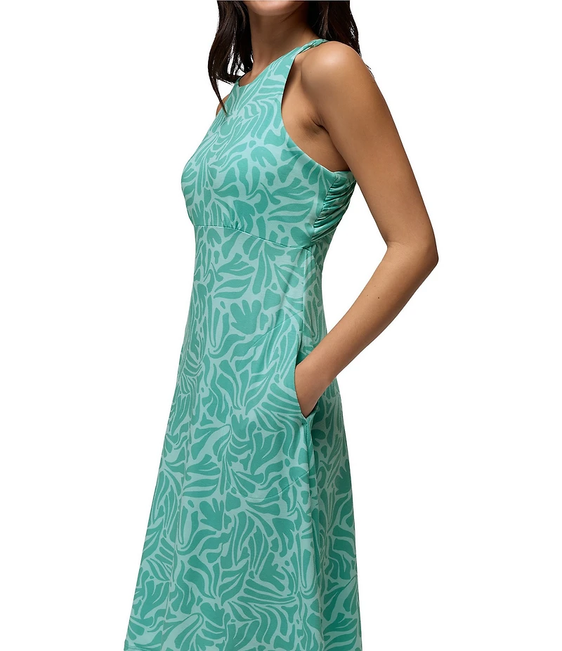 prAna Jewel Lake Soft Stretch Sea Glass Seaweed Printed Scoop Neck Twisted Back Dress